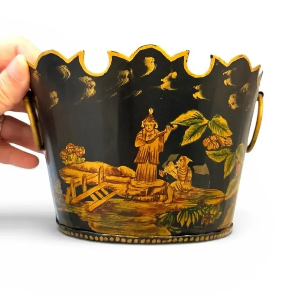 Vintage Chinoiserie Tole Cachepot Planter Set of 3 India